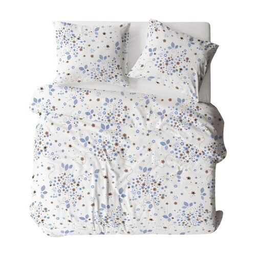 Karo Bielawa Pamut ágynemű szett 140x200 fehér és kék virágos levél mintával