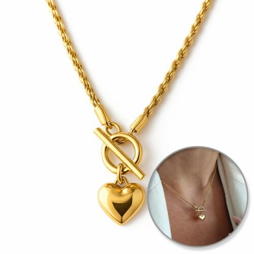 14k aranyozott sebészeti acél szív alakú nyaklánc zsinórlánccal NST2193