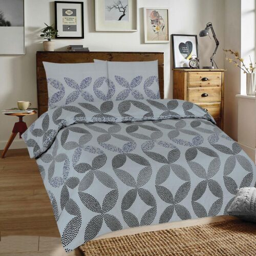 Flanel ágyneműhuzat garnitúra 220x200 cm marokkói szürke, fekete és kék virágmintával