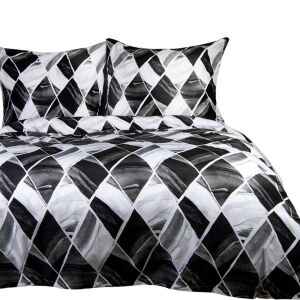 Cottonlove Pamut lepedő 180x200 grafit, fekete, fehér geometrikus mintával - Lakberendezés