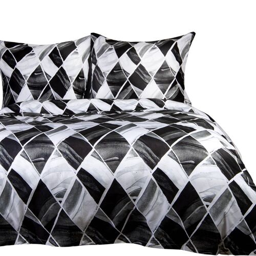 Cottonlove Pamut lepedő 180x200 grafit, fekete, fehér geometrikus mintával