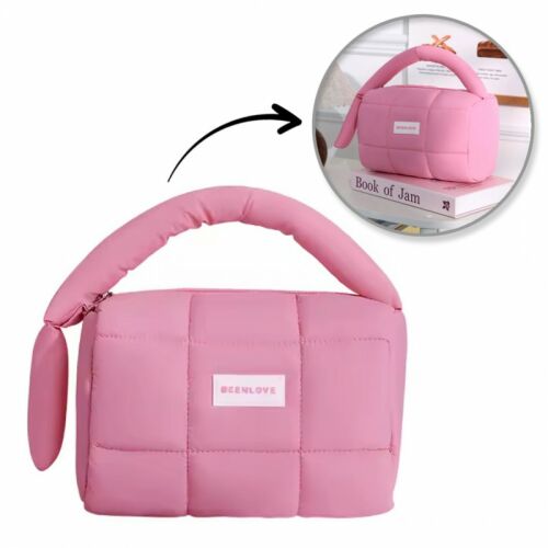 Beenlove rózsaszín steppelt utazó kozmetikai táska fogantyúval, stílusos szervező