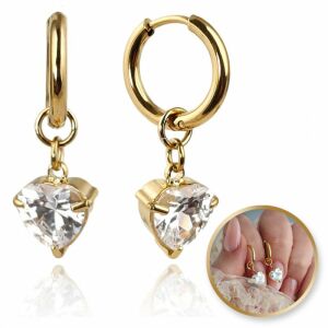 Aranyozott 14k arany sebészeti acél szívű cirkónia fülbevaló KST3389 143571984 - Divat & Öltözködés