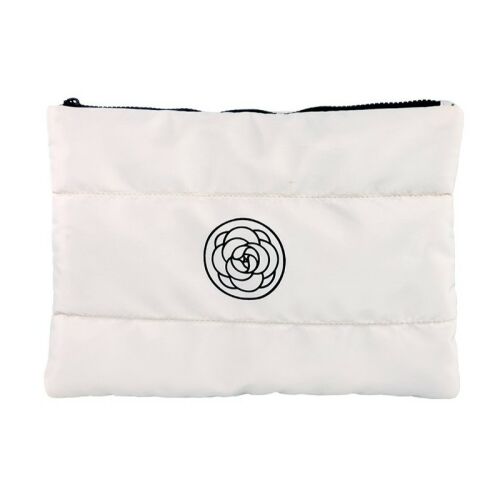 Női nagy steppelt vízálló kozmetikai táska fehér, elölnézet