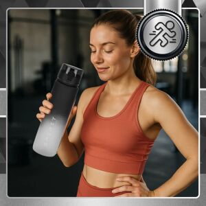 TRESSARI kulacs sportoláshoz, 1000ml BPA-mentes szűrővel, fekete-fehér színátmenetes - Kulacs