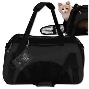 BAD&BAGS fekete hordozó macskáknak és kistestű kutyáknak, utazótáska hálós ablakokkal - Hordozó, autós box kisállatoknak