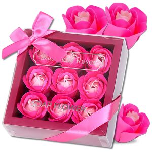 Illatos dekoratív szappanrózsák 9 db rózsaszín ajándékkészletben, eredeti díszítéshez és aromaterápiához
