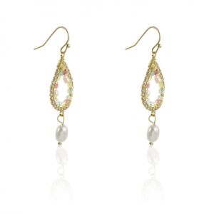 Arany sebészeti acél medál fülbevaló gyönggyel - puzeta KST1814