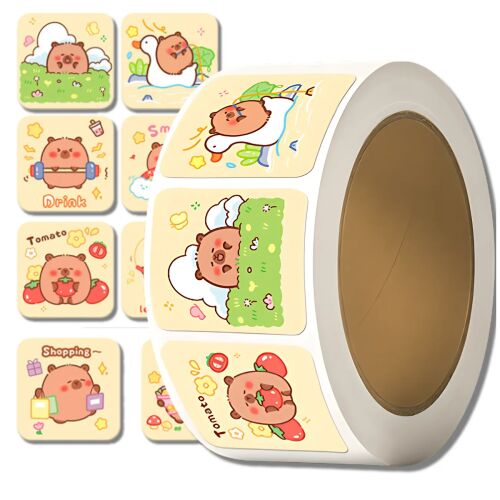 Színes capybara matricák 300 db-os tekercsen, kreatív barkácsprojekt gyerekeknek 143573011