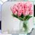 Mű rózsaszín tulipán csokor üvegvázában lakásdekorációhoz