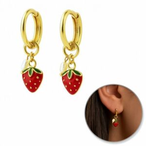 14K sebészeti acél aranyozott eper alakú fülbevaló piros KST3406 143574348 - Női kiegészítő