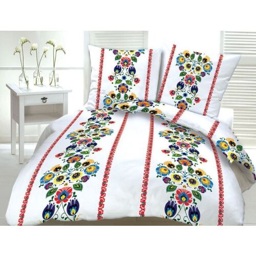 Ágynemű 140x200 222b fehér és piros gombos virágok pamut 143574425