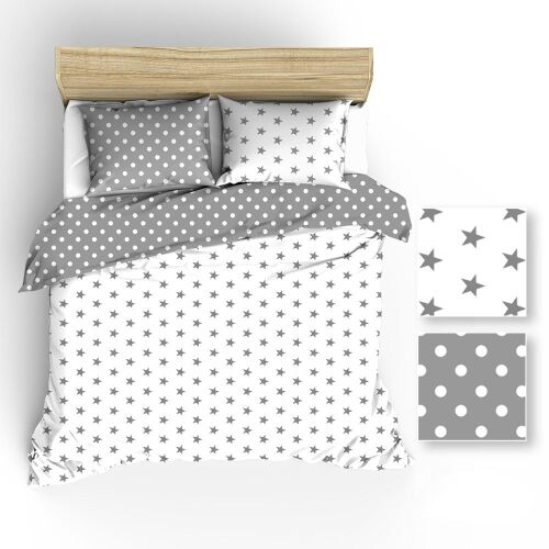 Pamut ágynemű 200x220 R009 szürke és fehér csillagborsó 126N 45N