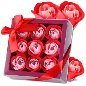 Illatos, dekoratív szappanrózsák piros ajándékkészlet 9 db-os, hogy illatosítsa otthonát