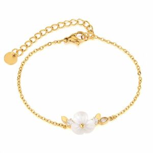 Fehér virág cirkónia 14k aranyozott rozsdamentes acél karkötő - Divat & Öltözködés