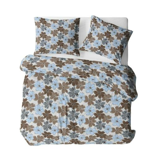 Pamut ágynemű 160x200 szürke barna kék virágok 1825N Bielawa KARO
