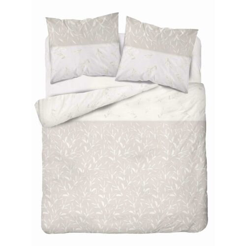 Flanel ágynemű szett 220x200 cm bézs levél mintával, tartalmaz paplanhuzatot és két párnahuzatot