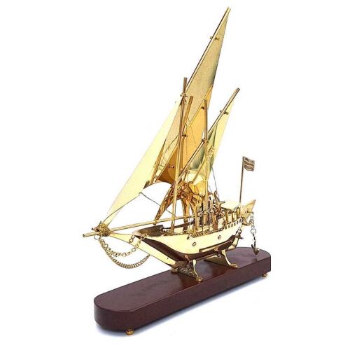 Sárgaréz vitorlás modell fa talpon, Sárgaréz csónak fa talpon 43cm - N-4453 - Dekoráció