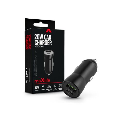 Maxlife 20W USB és Type-C autós töltő adapter MXCC-04 - Fekete