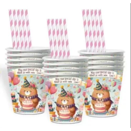 Pahare de hârtie cu model de ursuleț pentru ziua de naștere - set de 10 bucăți. 143587340