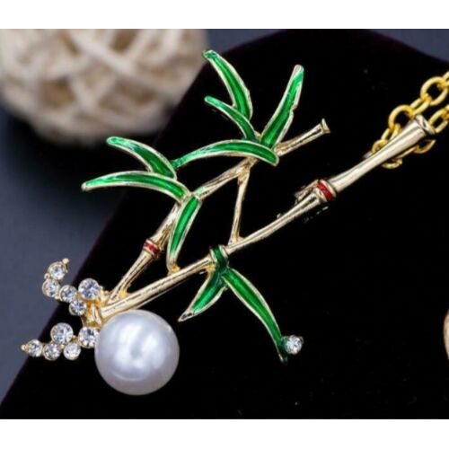 Bross, kitűző BNY05 - Strasszos, gyöngyös szerencse bambusz medál nyaklánccal 38x55mm 143588376