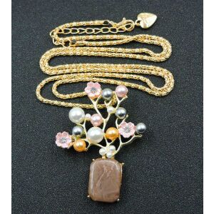 Bross, kitűző BNY12 - Gyöngyös faág medál nyaklánccal 44x57mm