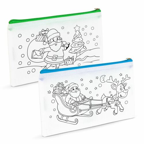 Két North Pole Színezhető Karácsonyi táska tolltartó különböző mintákkal