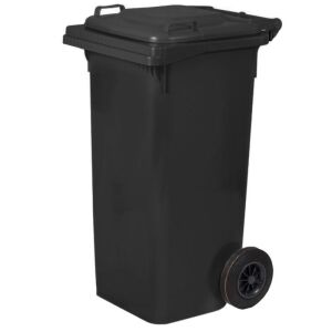 Fekete 120L-es kerekes szemeteskuka, műanyag szeméttároló fedéllel - Kert
