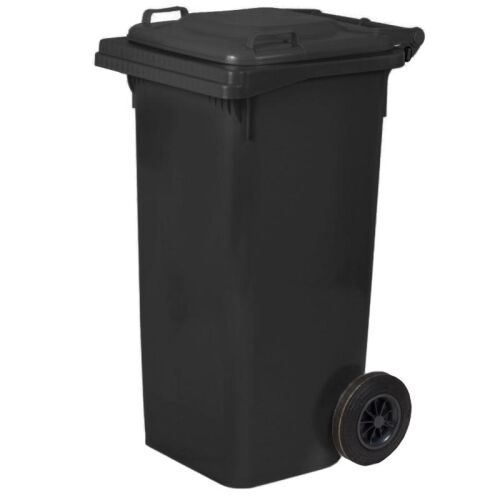 Fekete 120L-es kerekes szemeteskuka, műanyag szeméttároló fedéllel