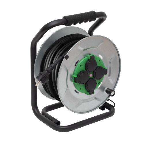 HOME HJRM2025 fém kábeldob, 25 méter, fém talp, H07RN-F 3G2,5 mm2 vezeték, 250 V~ / max. 16 A, túlmelegedés elleni védőkapcsolóval 143613455