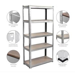 AVIMAX® polcos szekrény, fém, 5 db MDF polc, 180x90x40 cm, 175 kg/polc, csavar nélküli rögzítés, pattintással, horganyzott acél keret, barna polcok