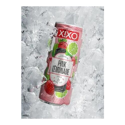Üdítőital, szénsavas, 250 ml, XIXO "Pink Lemonade", eper és lime