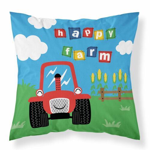 Mayamoo 40x40 cm pamut párnahuzat piros és kék traktor mintával gyerekeknek - Párnahuzat