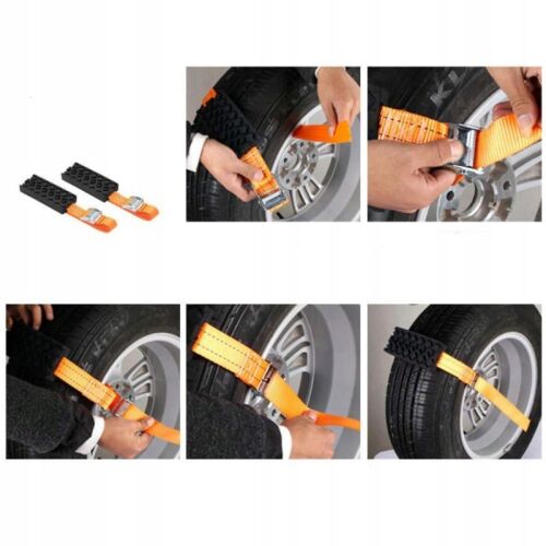 Kollázs a csúszásgátló kerékpántok felszerelésének folyamatát bemutatva