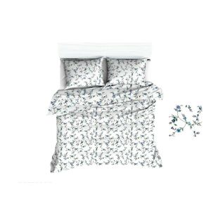 Nyír párnahuzat 50x60 1127N fehér virágok kék 1683E cipzárral