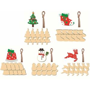 Set mit 50 Weihnachtsanhängern und 50 Maduoer-Seilen, Holz, natur, 25,5 x 20 x 3 cm 143629029 - Christbaumschmuck