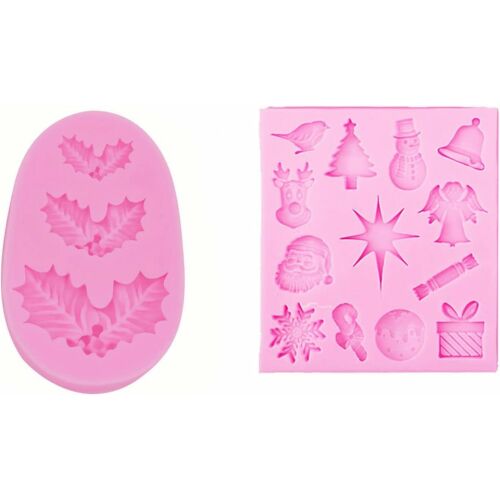 2er-Set Su Mifeng Weihnachtskuchenformen, Silikon, rosa, 8,5 x 5,5 cm / 10 x 12 cm