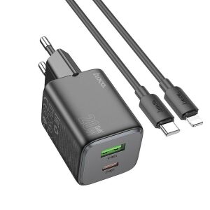Hoco USB A + USB C QC PD 3A 20W fali telefontöltő + USB C - Lightning kábel N41 fekete 143629587 - Hoco