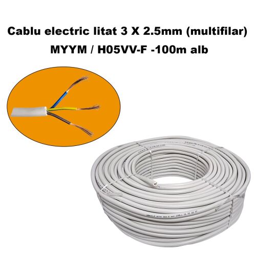 Geflochtenes Elektrokabel 3 x 2,5 mm (mehradrig) MYYM / H05VV-F, 100-Meter-Rolle, weiß 143630070