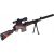 HAB NYÍL SNIPER PUSKA játékfegyver hangtompítóval, távcsővel és kétlábú állvánnyal, ferde nézet