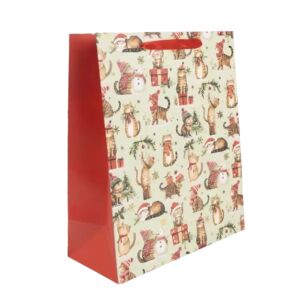 Torba na prezenty z kotami w czapkach Mikołaja, 26 x 32 cm, Świąteczna torba na prezenty z kotami w czapkach Mikołaja - Pakowanie prezentów