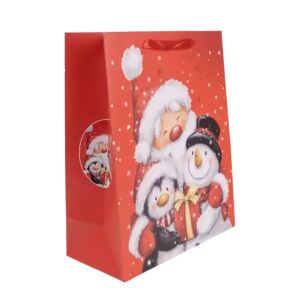 Sac de cadouri cu model Moș Crăciun și pinguin - 26 x 32 cm - Ambalaje cadouri