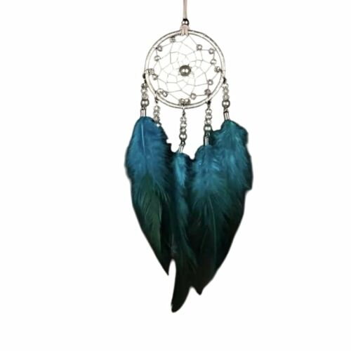 Kedves türkiz és mélyzöld álomcsapda természetes tollakkal