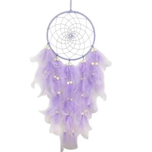 Kézzel készített pasztell lila álomcsapda tollakkal, jó álom őrző, indián stílusú dekoráció - Álomfogó