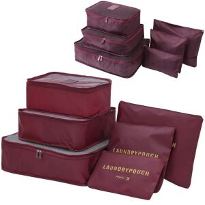 Set organizator de călătorie, 6 piese, cu pungi de diferite dimensiuni, bordo 143639088 - Accesorii pentru valize