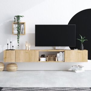 Modern Avior TV egység tárolóval és bemutató polccal, zafír tölgy színben - Nappali bútor