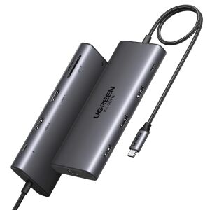 Ugreen 15534 Multifunkciós USB-C HUB 100W (1x Type-C 3.0 + 1x USB A 3.0 + 2x USB-A 2.0 + 1x HDMI 2.1 + 1x HDMI 2.0) 143642974 - Ugreen