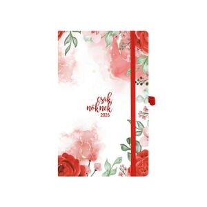 Naptár, tervező, A5, heti, TOPTIMER, "Csak Nőknek", piros virág 143646565 - TOPTIMER