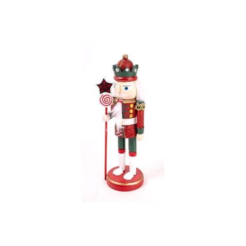 Fa diótörő katona - 20 cm - álló piros/fehér/zöld ruhában, Karácsonyi diótörő katona figura piros, fehér és zöld egyenruhában - Karácsonyi dekoráció