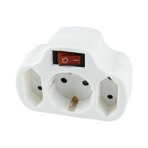 Home NVK 3/WH hálózati elosztó, kapcsolós 3 aljzat ( 1 földelt + 2 euró ), 250 V ~/ 50 Hz / 16 A / 3500 W